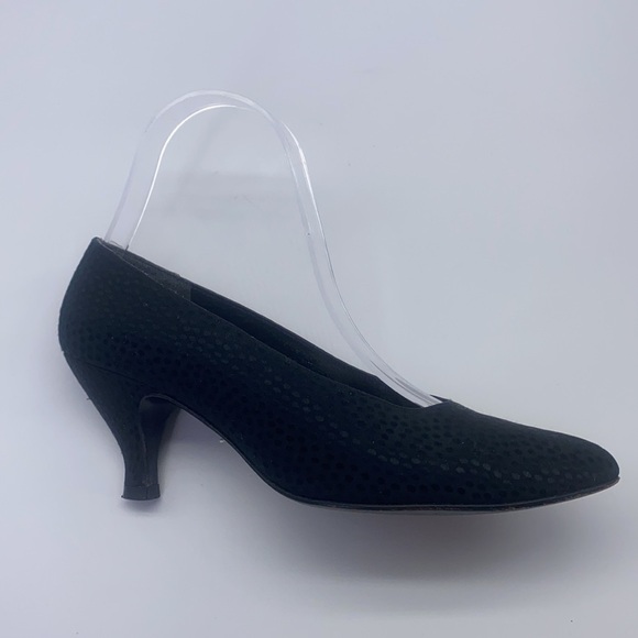 Henri Bendel - Vintage Black Dot Fabric Print Kitten Heels Made In Spain Size 6 - Picture 6 of 16